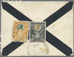 Br Thailand: 1912 Small Mourning Cover From TRANG To Milano, Italy Via Penang, Franked On The Reverse B - Tailandia