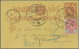 GA Thailand - Ganzsachen: 1903, Surcharged Card Uprated 3 A. Canc. All Native (29.9.03 Dateline On Reve - Tailandia