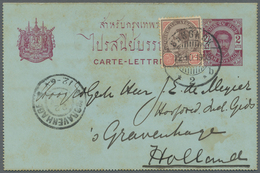 GA Thailand - Ganzsachen: 1903. Postal Stationery Letter Card 2a Carmine Upgraded With SG 77, 12a Brown - Thaïlande