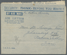 Br Thailand - Besonderheiten: 1945, LIBERATED DUTCH P.O.W.’s. BURMA-THAI RAILWAY. Blue Air Letter Endor - Thaïlande