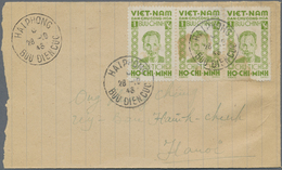 Br Vietnam-Nord (1945-1975): 1946, 1 H. Yellow Green, A Horizontal Strip-3 Tied "HAIPHONG 28 - 9 46" To - Viêt-Nam