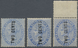 */** Malaiische Staaten - Straits Settlements: 1884 "TWO CENTS" On 5c. Blue, Three Singles With The Three - Straits Settlements