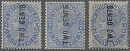 * Malaiische Staaten - Straits Settlements: 1884 2c. On 5c. Blue, Three Singles With The Different Typ - Straits Settlements
