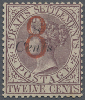 * Malaiische Staaten - Straits Settlements: 1884 "8" On 8c. On 12c. Dull Purples, Mint With Hinge Mark - Straits Settlements