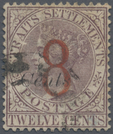 O Malaiische Staaten - Straits Settlements: 1884 "8" On 8c. On 12c. Dull Purples, Used Und Cancelled B - Straits Settlements