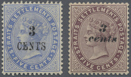 * Malaiische Staaten - Straits Settlements: 1885-86 3c. On 5c. Blue As Well As 3c. On 5c. Purple-brown - Straits Settlements