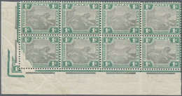 ** Malaiischer Staatenbund: 1901, Tiger Definitive With Wmk. Crown CA 1c. Grey And Green Block Of Eight - Federated Malay States