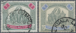 O Malaiischer Staatenbund: 1900, Elephant Definitives With Wmk. Crown CC $2 Green/carmine And $5 Green - Federated Malay States