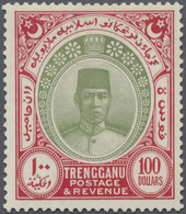 * Malaiische Staaten - Trengganu: 1921, Sultan Suleiman $100 Green And Scarlet With Mult. Script CA Wm - Trengganu