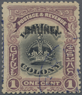 O Brunei: 1906, Labuan Stamp 1c. Black And Purple With BLACK Opt. 'BRUNEI' Very Fine Used With Corner - Brunei (1984-...)