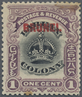 * Brunei: 1906, Labuan Stamp 1c. Black And Purple With Red Opt. 'BRUNEI' With Variety 'line Through B - Brunei (1984-...)