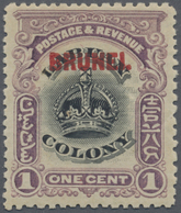 * Brunei: 1906, Labuan Stamp 1c. Black And Purple With Red Opt. 'BRUNEI' With Scarce Perf. 13½-14 Comp - Brunei (1984-...)
