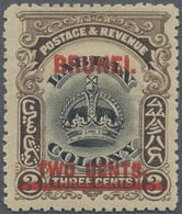* Brunei: 1906, Labuan Stamp 2c. On 3c. Black And Sepia With Strong KISS PRINT Of Red 'BRUNEI' Opt., M - Brunei (1984-...)