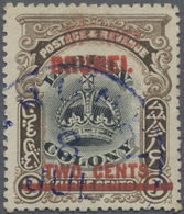 O Brunei: 1906, Labuan Stamp 2c. On 3c. Black And Sepia With DOUBLE RED Opt. 'BRUNEI' (partly Erased) - Brunei (1984-...)