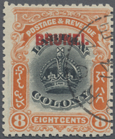 O Brunei: 1906, Labuan Stamp 8c. Black And Vermilion With Red Opt. 'BRUNEI' With Variety 'line Through - Brunei (1984-...)