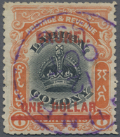 O Brunei: 1906, Labuan Stamp $1 On 8c. Black And Vermilion With Red Opt. 'BRUNEI' With Variety 'line T - Brunei (1984-...)