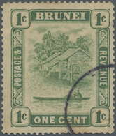 O Brunei: 1911, 'Huts And Canoe' 1c. Green Single Plate With WATERMARK ERROR 'C' Missing From Wmk., Us - Brunei (1984-...)