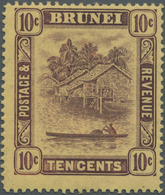 * Brunei: 1912, 'Huts And Canoe' 10c. Purple On Yellow With INVERTED And REVERSED WATERMARK, Mint Very - Brunei (1984-...)