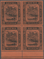 * Brunei: 1910, 'Huts And Canoe' $25 Black On Red Block Of Four From Lower Margin, Mint Lightly Hinged - Brunei (1984-...)