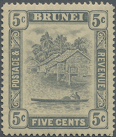 * Brunei: 1931, 'Huts And Canoe' 5c. Grey With Variety 'RETOUCHED 5c', Mint Very Lightly Hinged, SG. £ - Brunei (1984-...)