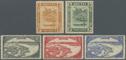 * Brunei: 1941, UNISSUED Set Of Five With 'Huts And Canoe' 2c. Orange And 3c. Green And 'Water Village - Brunei (1984-...)