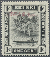 * Brunei: JAPANESE OCCUPATION: 1942, 'Huts And Canoe' 1c. Black With Opt. 'Imperial Japanese Governmen - Brunei (1984-...)