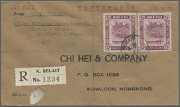 Br Brunei: 1951 Registered Airmail Cover From Kuala Belait To Kowloon, Hongkong Franked By 1947 25c. De - Brunei (1984-...)