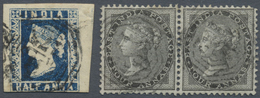O Malaiische Staaten - Straits Settlements: 1854/1856: Indian Lithographed ½a. Deep Blue, Used In Sing - Straits Settlements