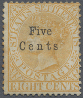 * Malaiische Staaten - Straits Settlements: 1879 5c. On 8c. Orange, Variety NO STOP AFTER "Cents", Unu - Straits Settlements