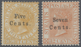 * Malaiische Staaten - Straits Settlements: 1879 5c. On 8c. Orange And 7c. On 32c. Pale Red Both Mint - Straits Settlements