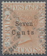 O Malaiische Staaten - Straits Settlements: 1879 "Seven Cents" On 32c. Pale Red With Overprint Variety - Straits Settlements