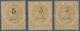 * Malaiische Staaten - Straits Settlements: 1880 5c. On 8c. Orange, Three Singles With The Three Types - Straits Settlements