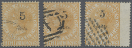 O Malaiische Staaten - Straits Settlements: 1880 5c. On 8c. Orange, Three Singles With The Three Types - Straits Settlements