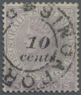 O Malaiische Staaten - Straits Settlements: 1880-81 "10 Cents." On 6c. Dull Lilac, Variety WATERMARK I - Straits Settlements
