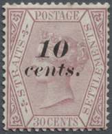 * Malaiische Staaten - Straits Settlements: 1880 10c. On 30c. Claret, Mint With Hinge Marks On Large P - Straits Settlements