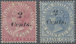 * Malaiische Staaten - Straits Settlements: 1883 QV 2c. On 4c. Rose And 2c. On 12c. Blue, Both Mint Pa - Straits Settlements