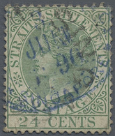 O Malaiische Staaten - Straits Settlements: 1883-91 24c. Green, Variety WATERMARK INVERTED, Used And C - Straits Settlements