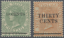 * Malaiische Staaten - Straits Settlements: 1891 10c. On 24c. Yellow-green And 30c On 32c. Orange-verm - Straits Settlements