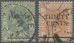 O Malaiische Staaten - Straits Settlements: 1891, QV Definitives 10c. On 24c. Yellow-green And 30c. On - Straits Settlements