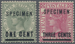 * Malaiische Staaten - Straits Settlements: 1892/1894, QV 1c. On 8c. Green And 3c. On 32c. Carmine-ros - Straits Settlements