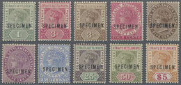 Malaiische Staaten - Straits Settlements: 1892-99 QV Complete Set Of Ten Stamps Optd. "SPECIMEN" In - Straits Settlements