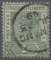 O Malaiische Staaten - Straits Settlements: 1892-99 QV 1c. Green With WATERMARK INVERTED, Used And Can - Straits Settlements