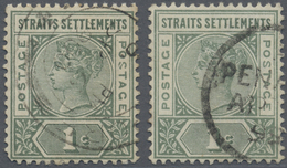 O Malaiische Staaten - Straits Settlements: 1892-99 QV 1c. Green Two Used Singles, One With "Malformed - Straits Settlements