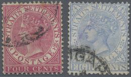 O Malaiische Staaten - Straits Settlements: 1892-99 Two Varieties: 4c. Deep Carmine With "Broken Oval" - Straits Settlements