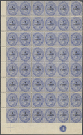 **/* Malaiische Staaten - Straits Settlements: 1898, QV 5c. Blue Surcharged '4 Cents.' Block Of 48 From L - Straits Settlements