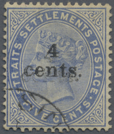 O Malaiische Staaten - Straits Settlements: 1898 QV "4 Cents" On 5c. Blue, Variety "SURCHARGE DOUBLE", - Straits Settlements
