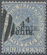 O Malaiische Staaten - Straits Settlements: 1898 "4 Cents." On 8c. Blue, Variety "SURCHARGE DOUBLE", U - Straits Settlements