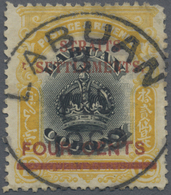 O Malaiische Staaten - Straits Settlements: 1906-07 4c. On 12c. Black & Yellow, Variety "No Stop After - Straits Settlements