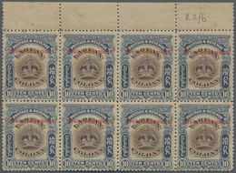 ** Malaiische Staaten - Straits Settlements: 1906-07 10c. Brown & Slate Top Marginal Block Of 8 (sheet - Straits Settlements