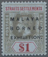 ** Malaiische Staaten - Straits Settlements: 1922 Malaya-Borneo Exhibition $1 Black & Red/blue, Wmk Mul - Straits Settlements